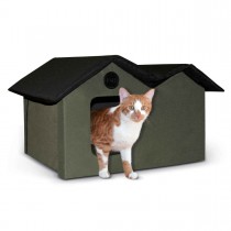 K&H Pet Products Unheated Outdoor Kitty House Extra Wide Olive / Black 21.5" x 26.5" x 15.5: